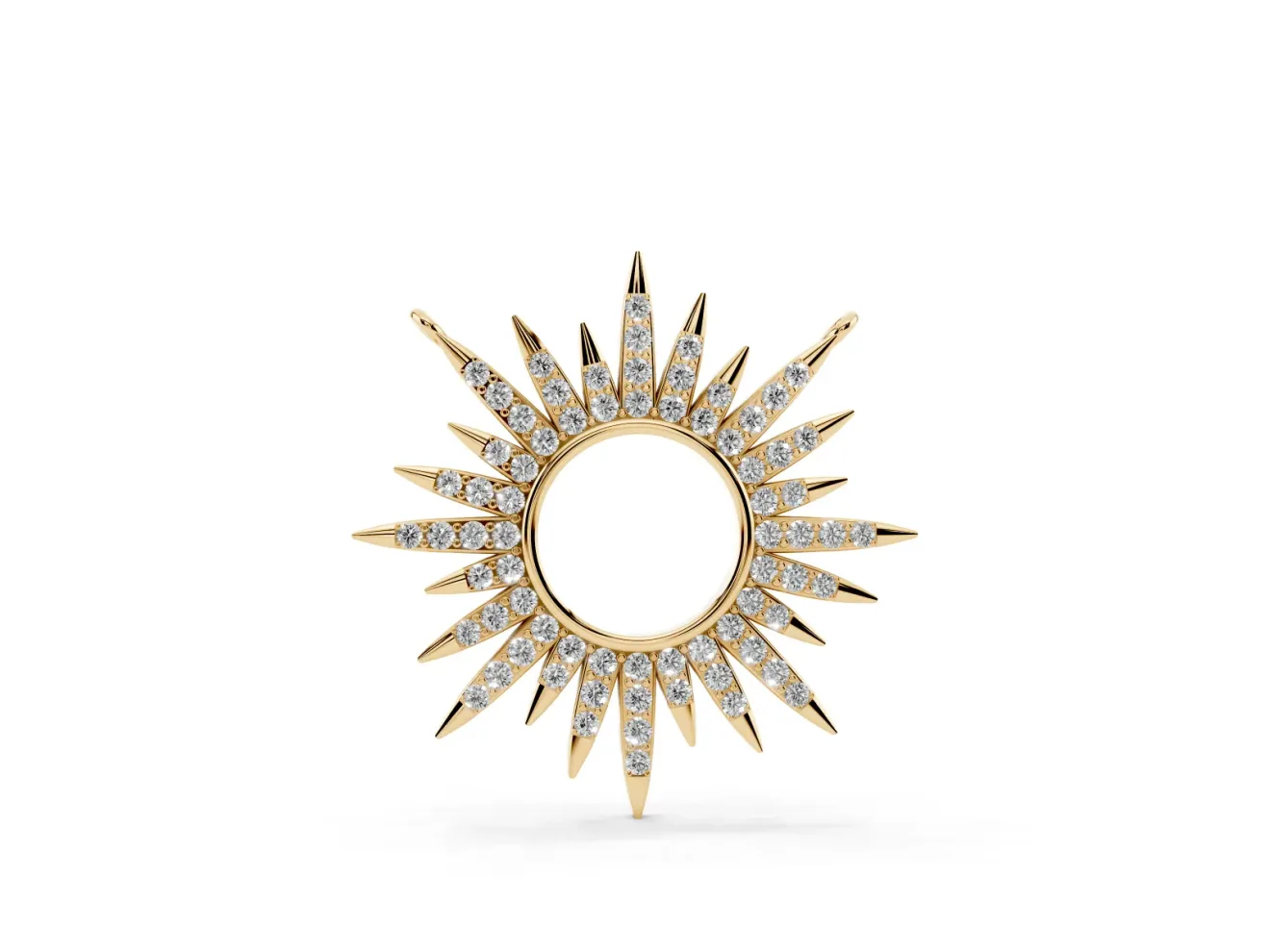 Round Lab-Grown Diamond Pavé Sunburst Pendant Necklace | Open Circle | Yellow Gold