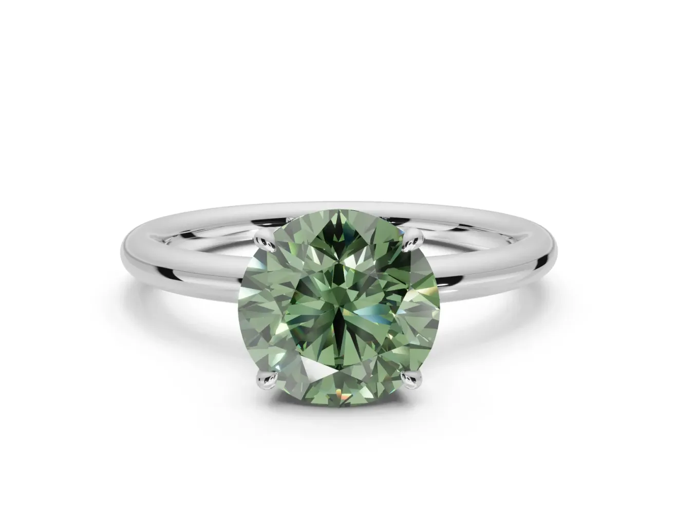 Round Hidden Halo Ring Setting for a Fancy Green Lab-Grown Diamond | White Gold