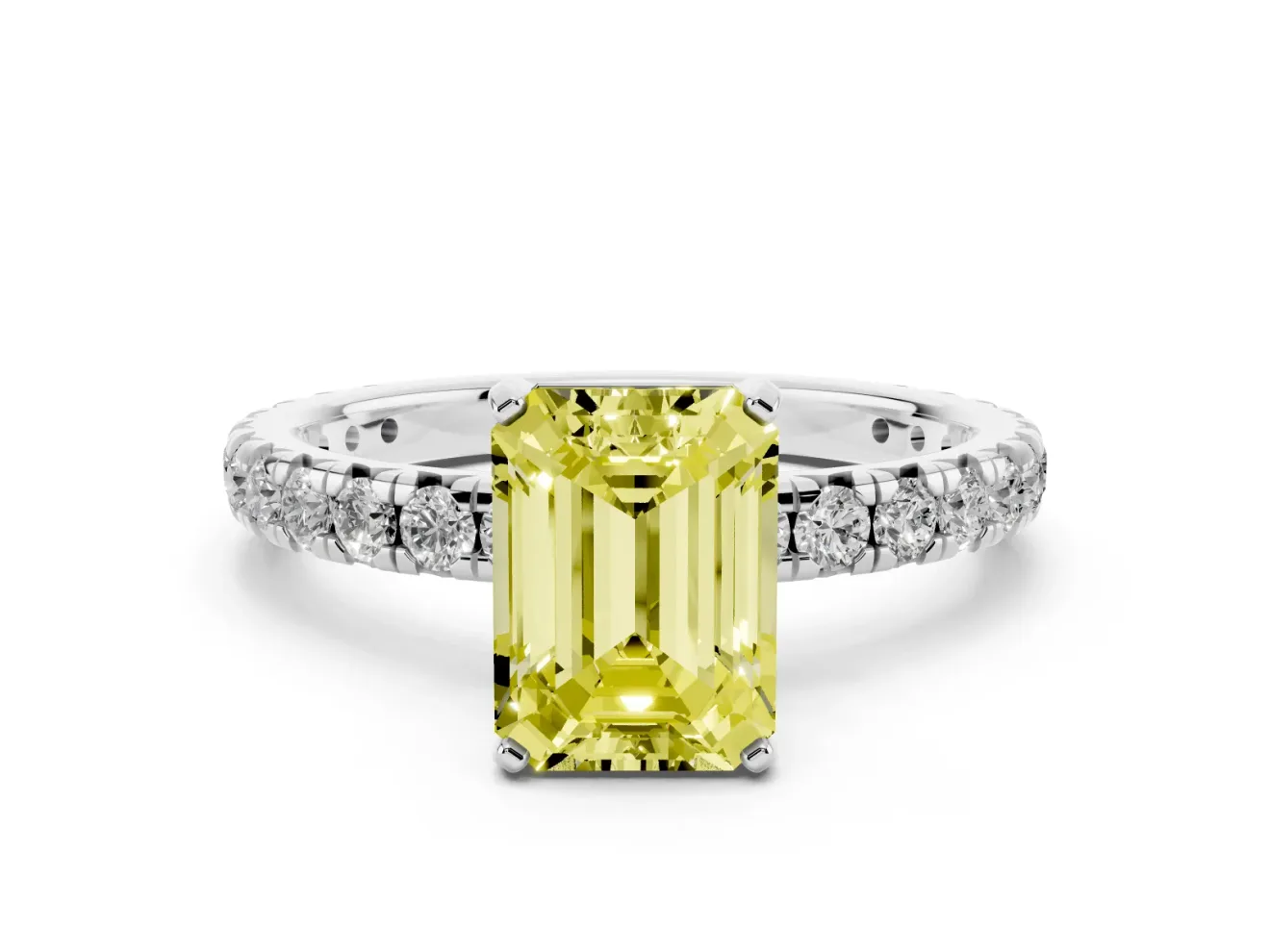 Emerald Cut Pavé Engagement Ring Setting for a Fancy Yellow Lab-Grown Diamond | Platinum