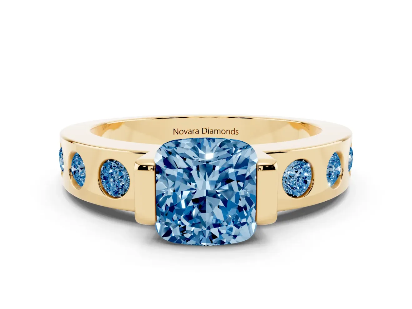 Cushion Cut Tension Style Engagement Ring Setting for a Fancy Blue Lab-Grown Diamond | Yellow Gold