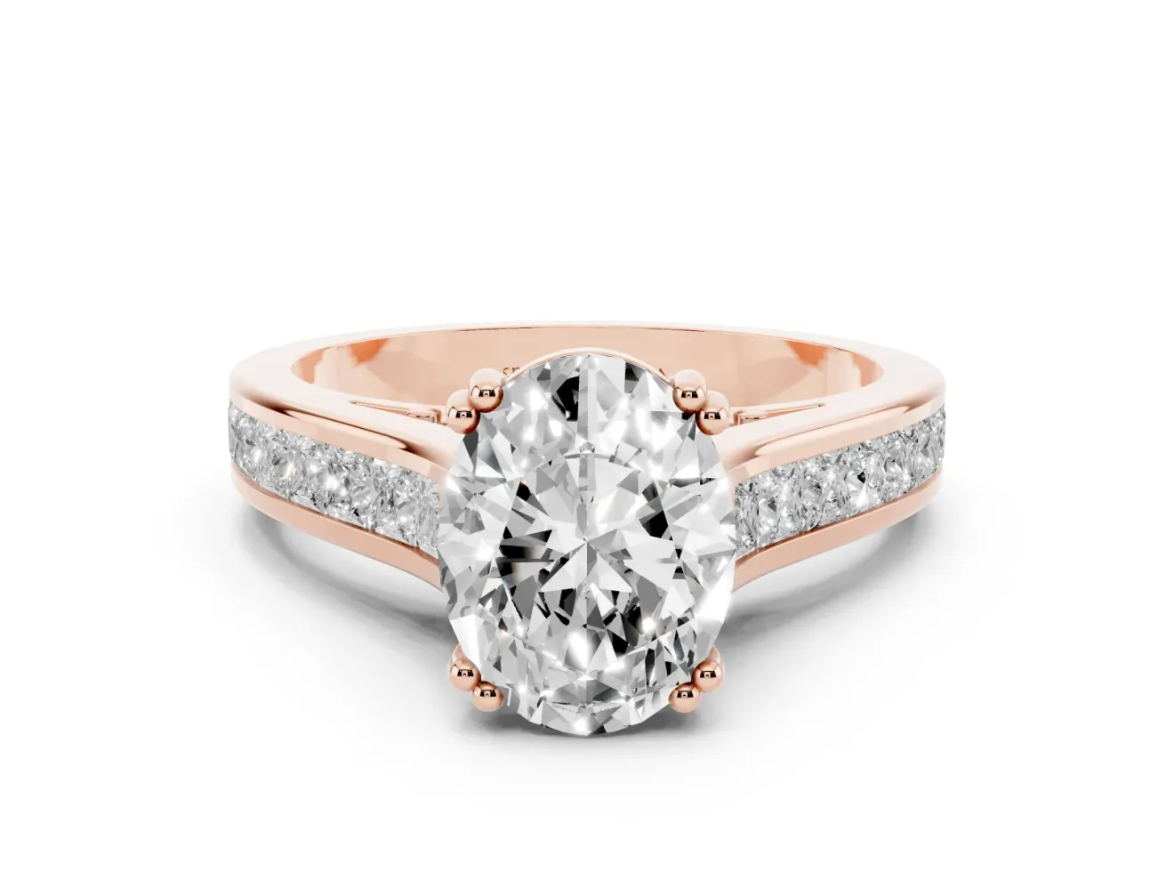 Oval Cathedral Channel Set Engagement Ring Setting | Double Claw Prongs | Rose Gold