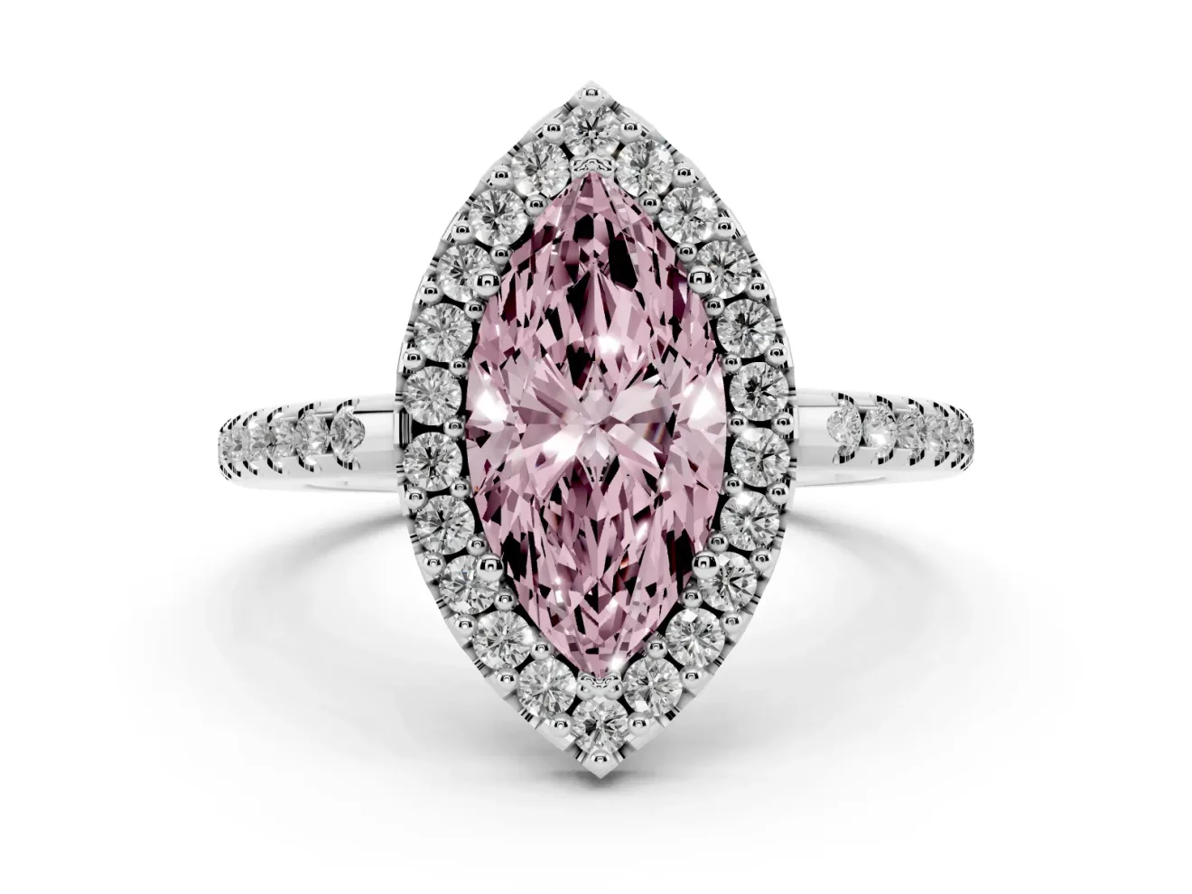 Marquise Pave Halo Engagement Ring Setting for a Fancy Pink Lab-Grown Diamond | Pave Band | Sterling Silver