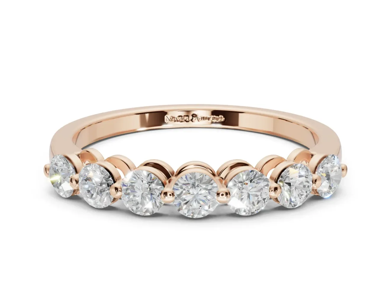 Round Lab-Grown Diamond Half Eternity Wedding Band | Raised Round Heads | Rose Gold