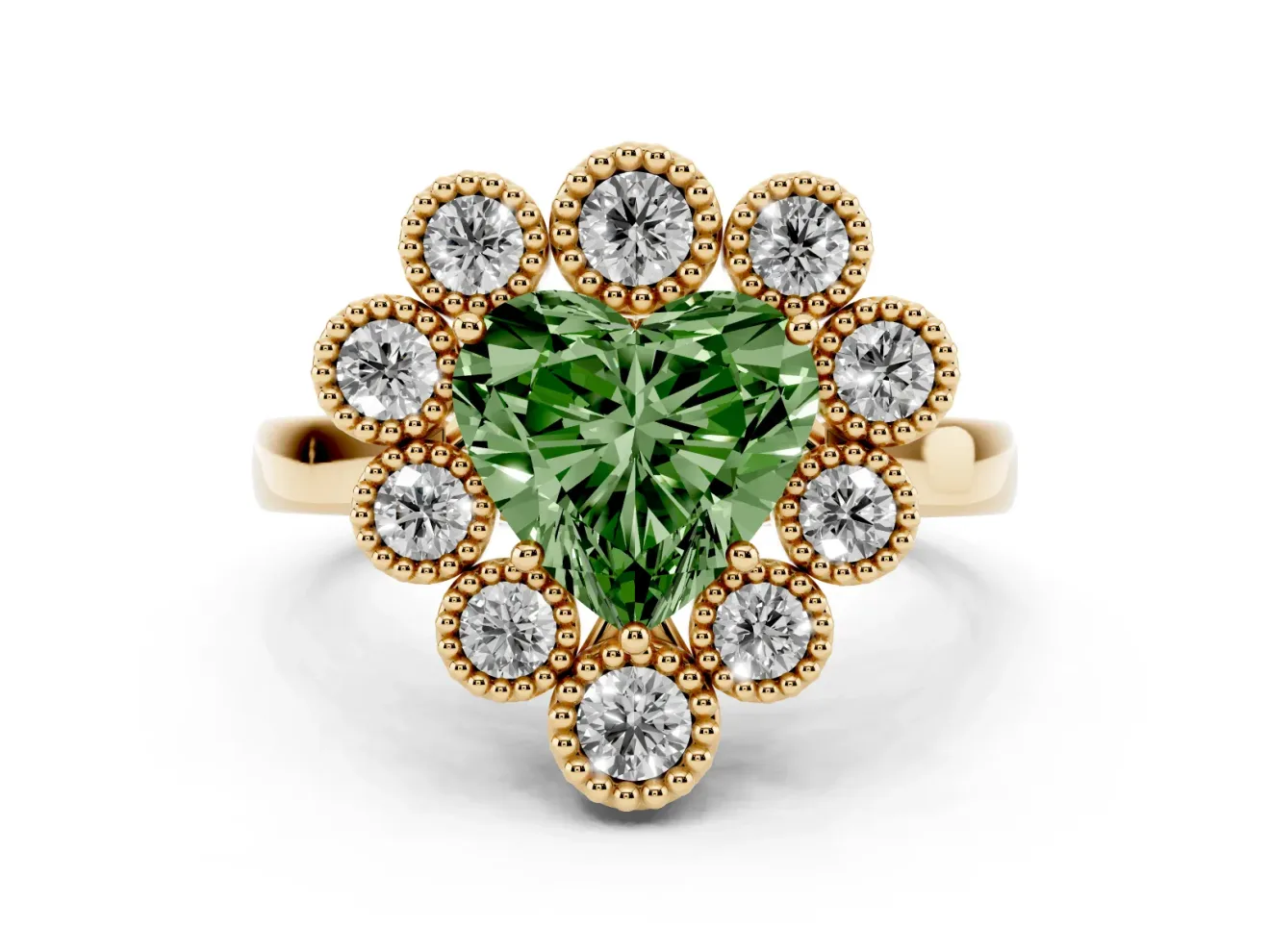 Heart-Shaped Halo Engagement Ring Setting for a Fancy Green Lab-Grown Diamond | Yellow Gold - Design NV-24775