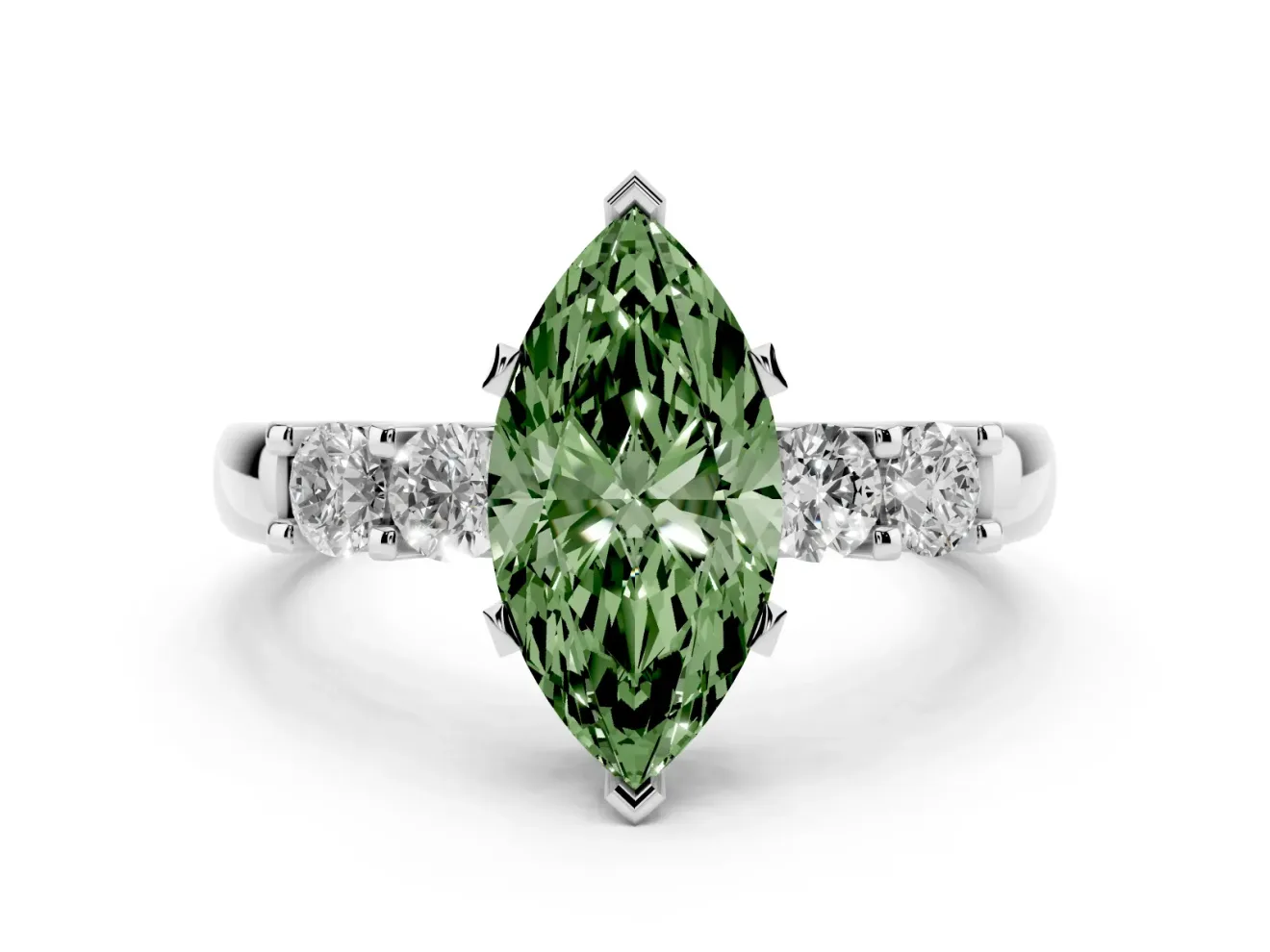 Marquise Five Stone Engagement Ring Setting for a Fancy Green Lab-Grown Diamond | White Gold
