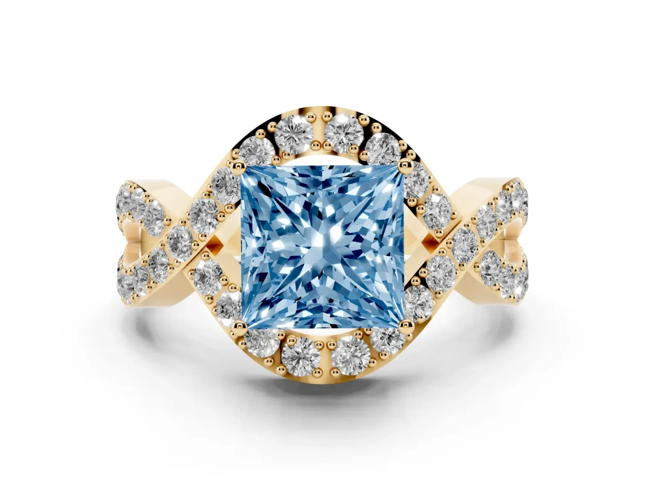 Princess Cut Infinity Twist Engagement Ring Setting for a Fancy Blue Lab-Grown Diamond | Yellow Gold