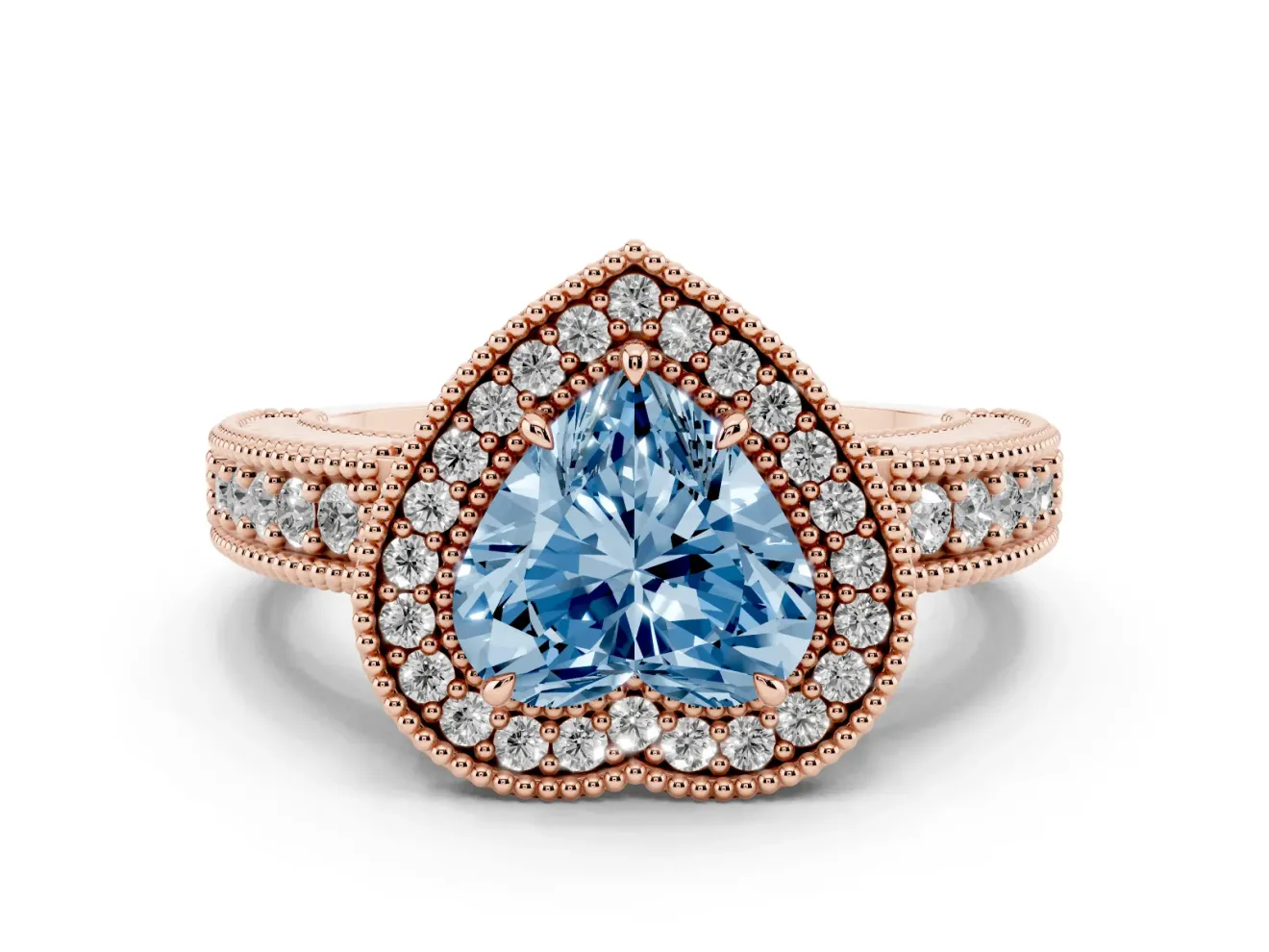 Heart-Shaped Halo Engagement Ring Setting for a Fancy Blue Lab-Grown Diamond | Rose Gold