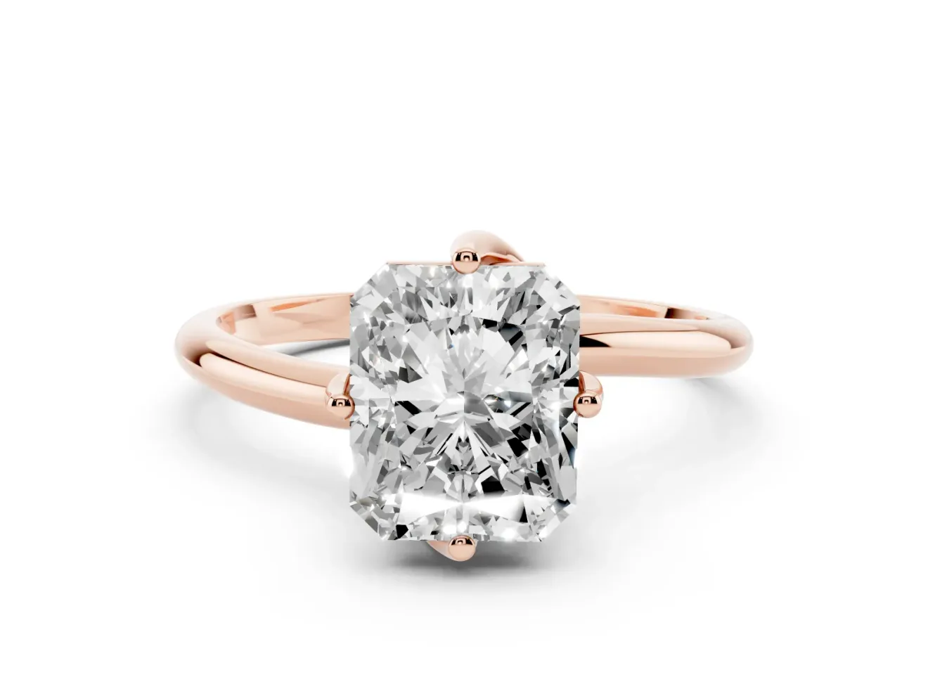 Radiant Cut Bypass Solitaire Engagement Ring Setting | Plain Polished Band | Rose Gold