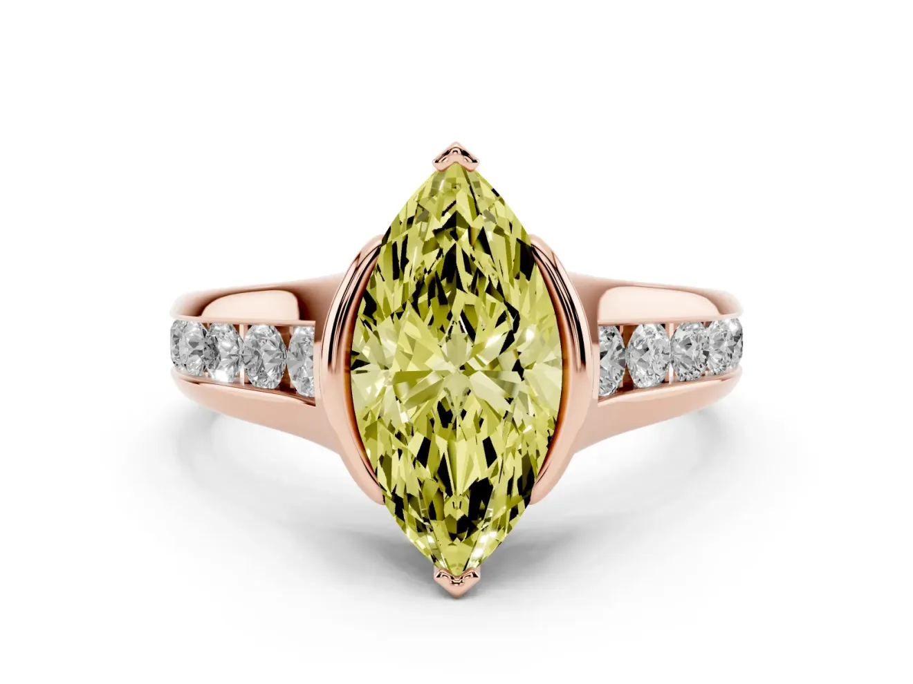 Marquise Half Bezel Engagement Ring Setting for a Fancy Yellow Lab-Grown Diamond | Rose Gold