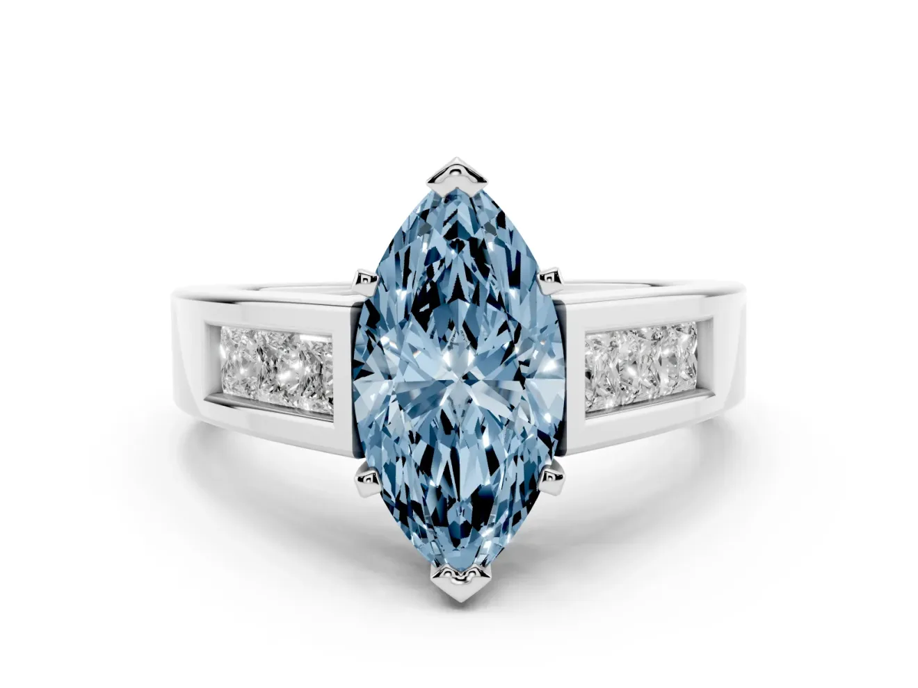 Marquise Channel-Set Engagement Ring Setting for a Fancy Blue Lab-Grown Diamond | Platinum