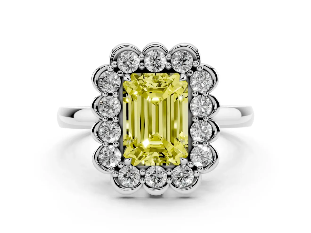 Emerald Cut Halo Engagement Ring Setting for a Fancy Yellow Lab-Grown Diamond | White Gold - Design NV-24719