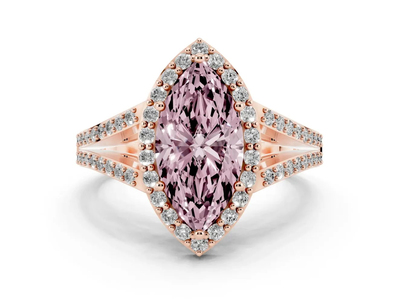 Marquise Split Shank Halo Engagement Ring Setting for a Fancy Pink Lab-Grown Diamond | Rose Gold