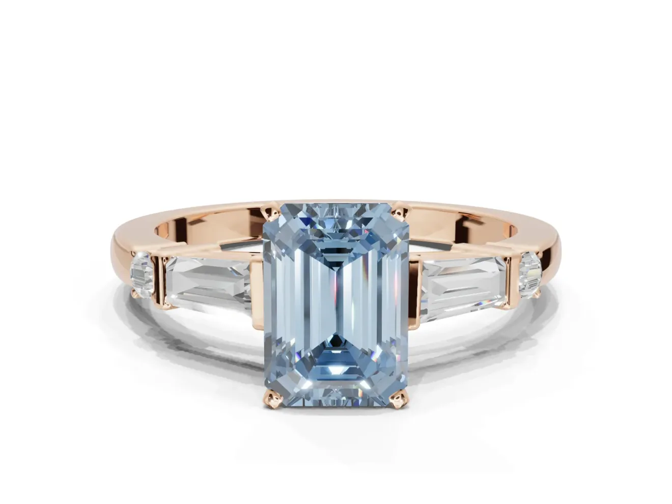 Emerald Cut Tapered Baguette Engagement Ring Setting for a Fancy Blue Lab-Grown Diamond | Rose Gold