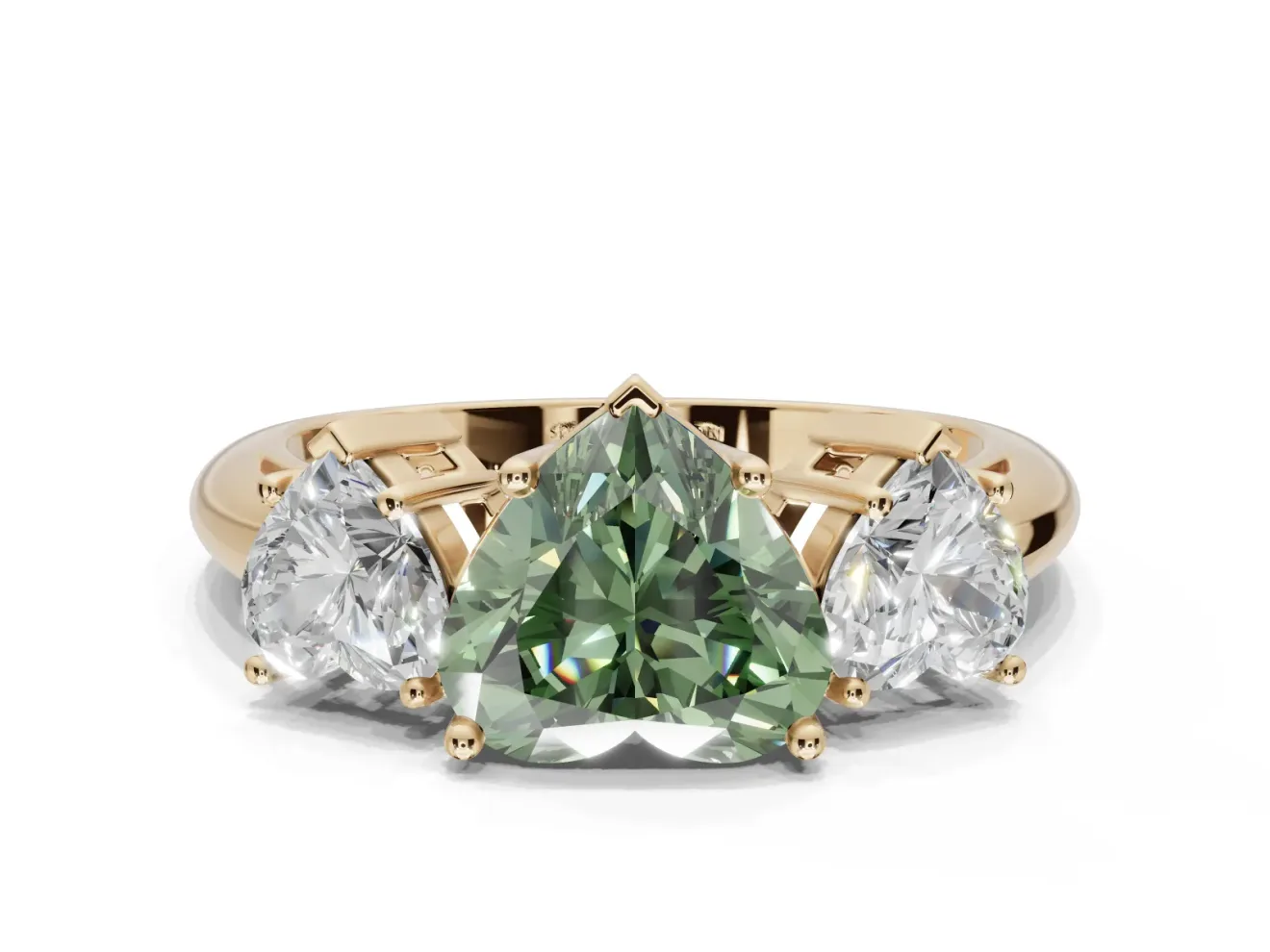 Heart-Shaped 3 Stone Engagement Ring Setting for a Fancy Green Lab-Grown Diamond | Yellow Gold - Design NV-24895