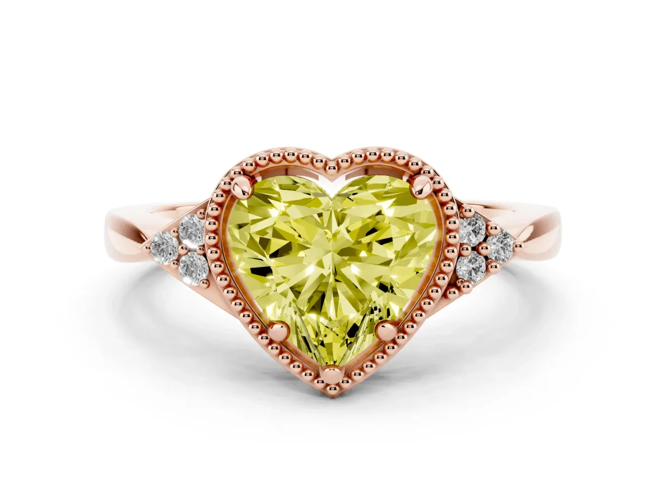 Heart-Shaped Milgrain Frame Engagement Ring Setting for a Fancy Yellow Lab-Grown Diamond | Rose Gold