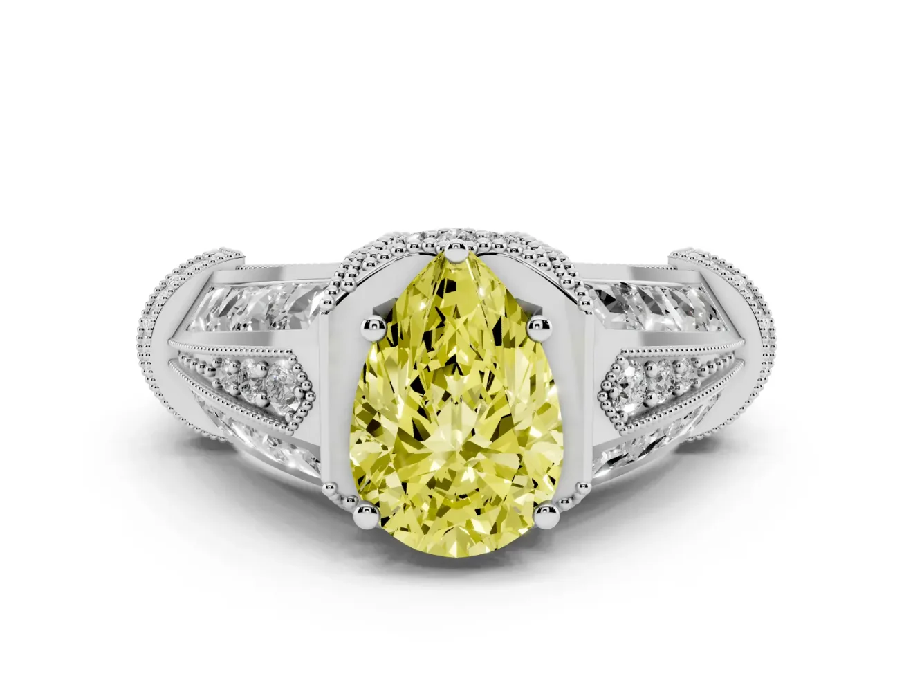 Pear-Shaped Vintage Engagement Ring Setting for a Fancy Yellow Lab-Grown Diamond | Sterling Silver - Design NV-24885