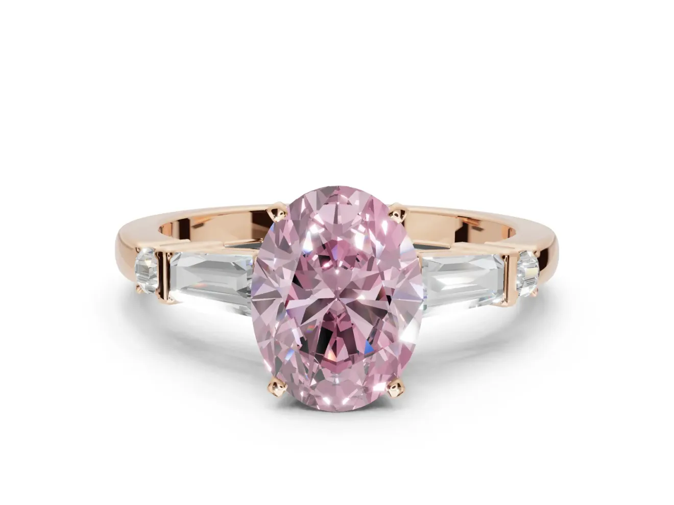 Oval Tapered Baguette Engagement Ring Setting for a Fancy Pink Lab-Grown Diamond | Rose Gold
