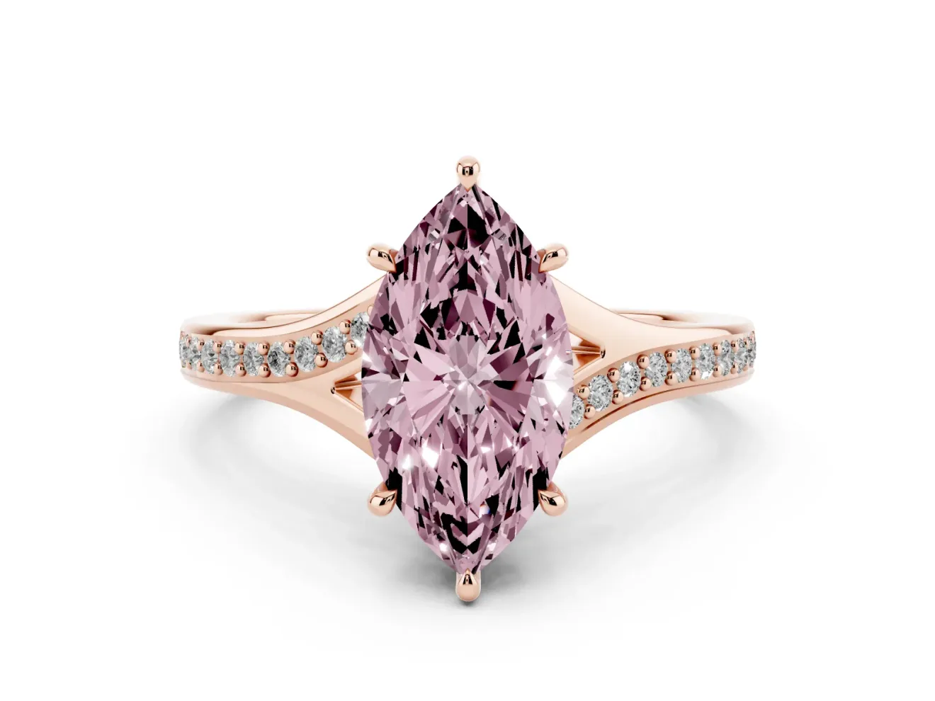 Marquise Pave Solitaire Engagement Ring Setting for a Fancy Pink Lab-Grown Diamond | Sweeping Shoulders | Rose Gold