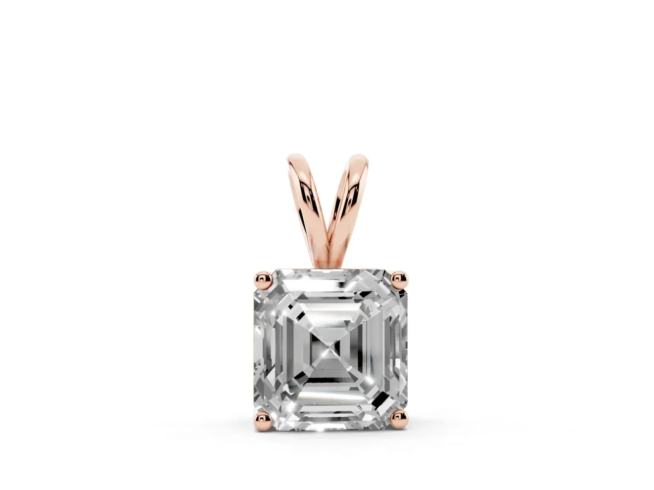 Asscher Cut Lab-Grown Diamond Solitaire Pendant Necklace | V-Shaped Bail | Rose Gold
