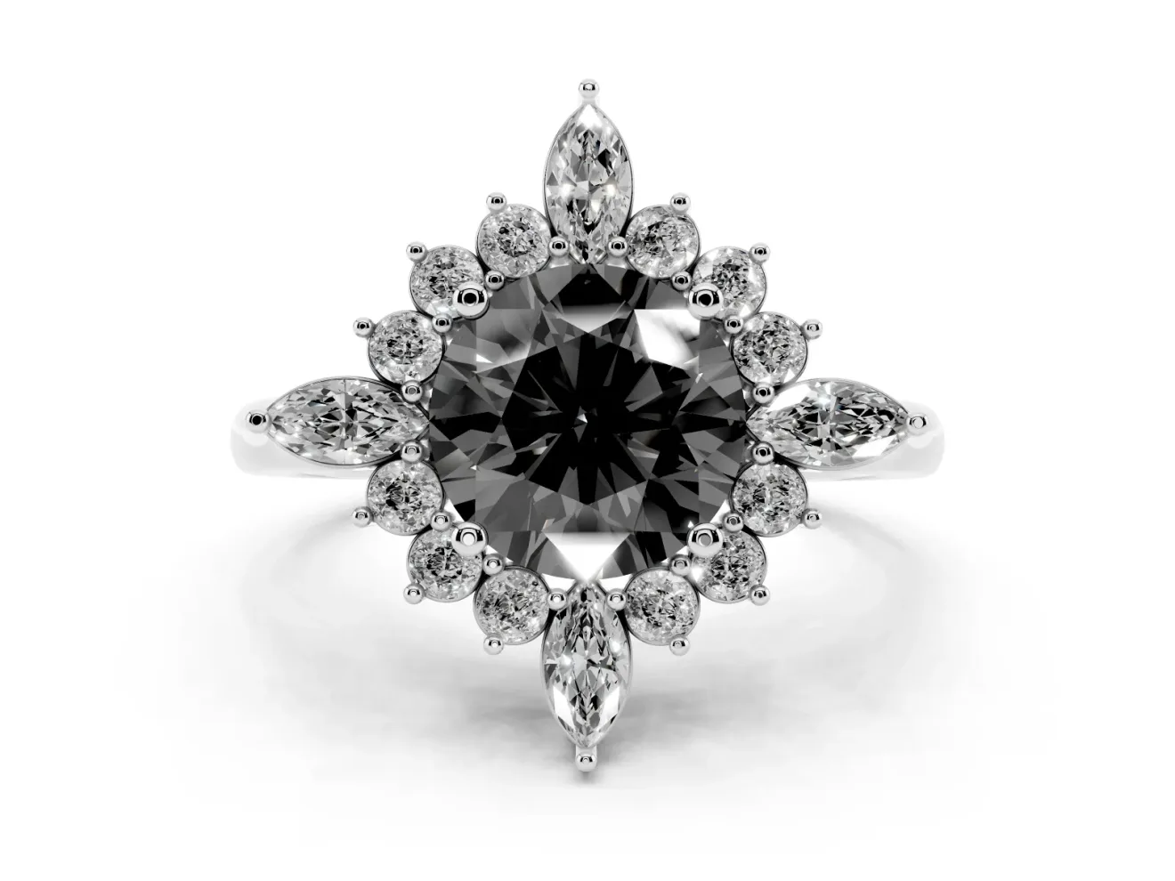 Round Cluster Halo Engagement Ring Setting for a Black Center | Platinum
