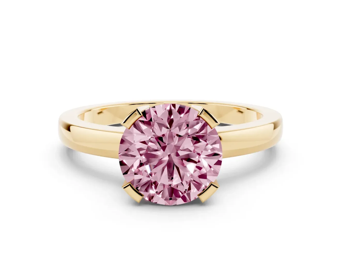 Round Tab Prong Solitaire Engagement Ring Setting for a Fancy Pink Lab-Grown Diamond | Yellow Gold