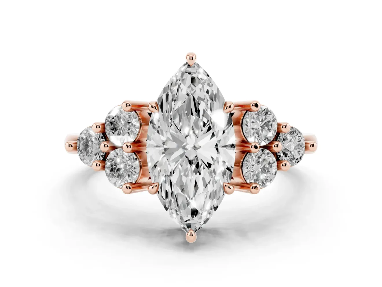 Marquise Cluster Side Stone Engagement Ring Setting | Plain Band | Rose Gold