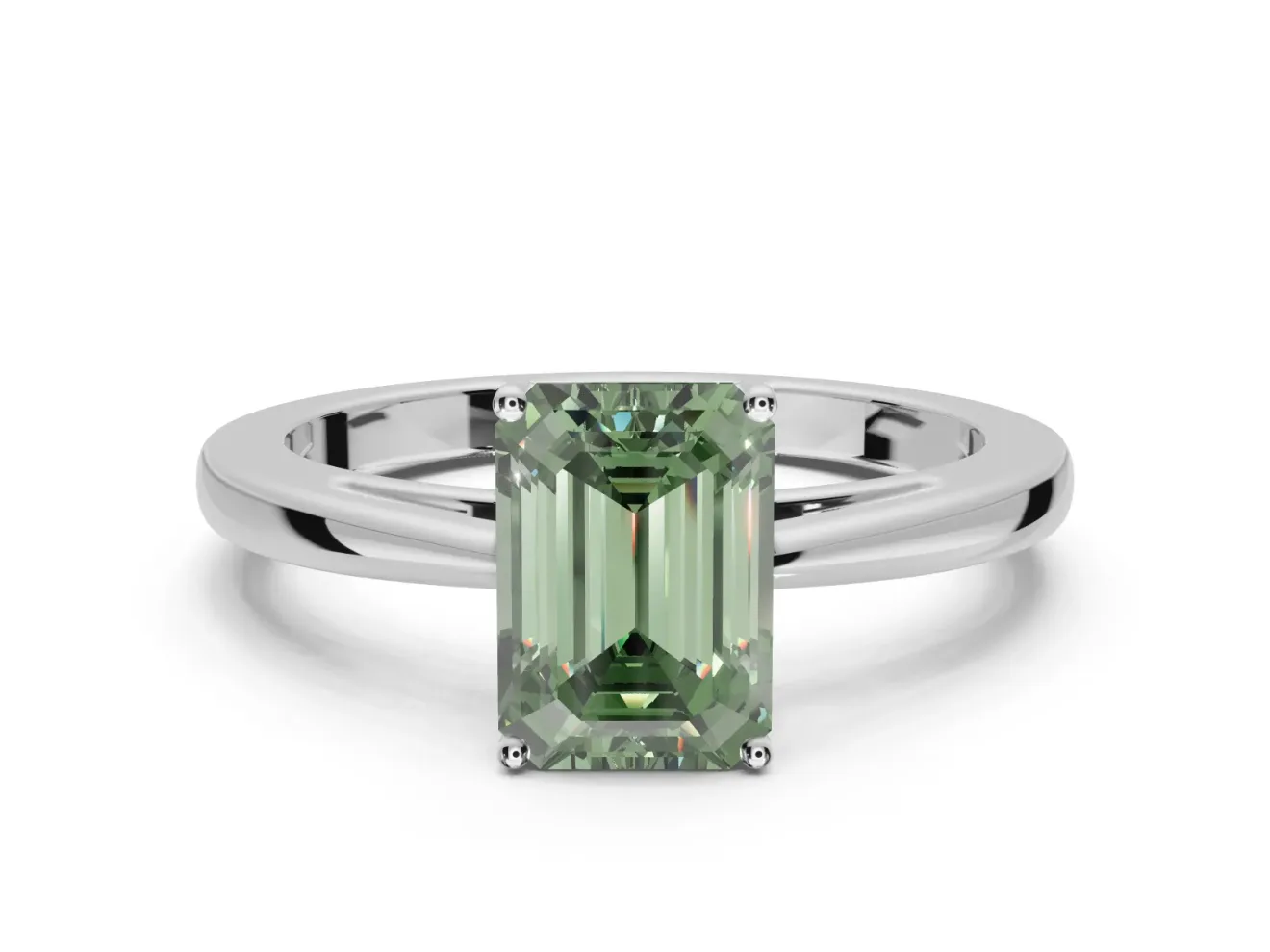 Emerald Cut Cathedral Engagement Ring Setting for a Fancy Green Lab-Grown Diamond | Sterling Silver - Design NV-24626