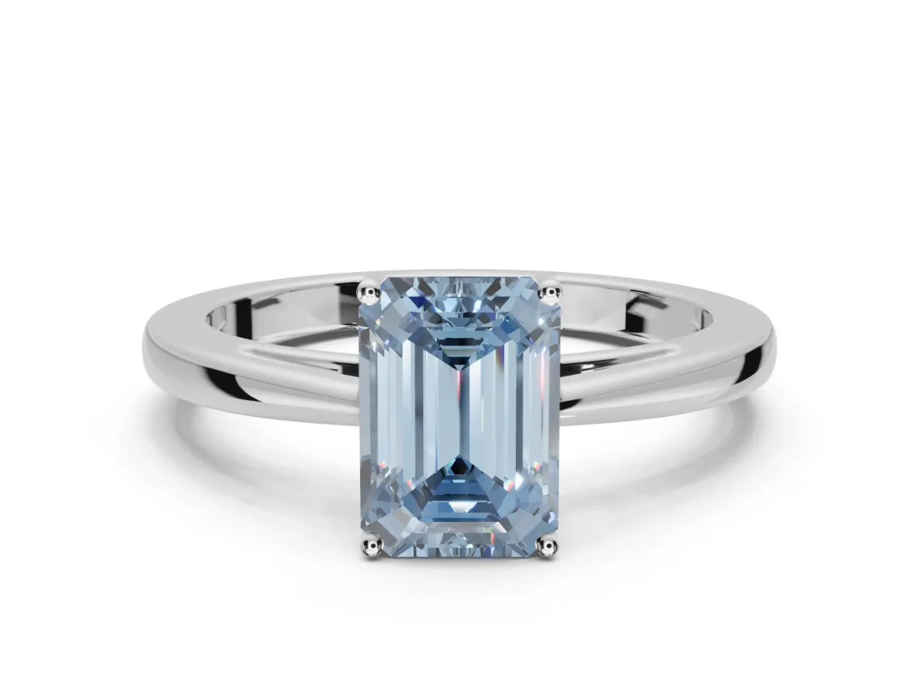 Emerald Cut Cathedral Engagement Ring Setting for a Fancy Blue Lab-Grown Diamond | Sterling Silver - Design NV-24626