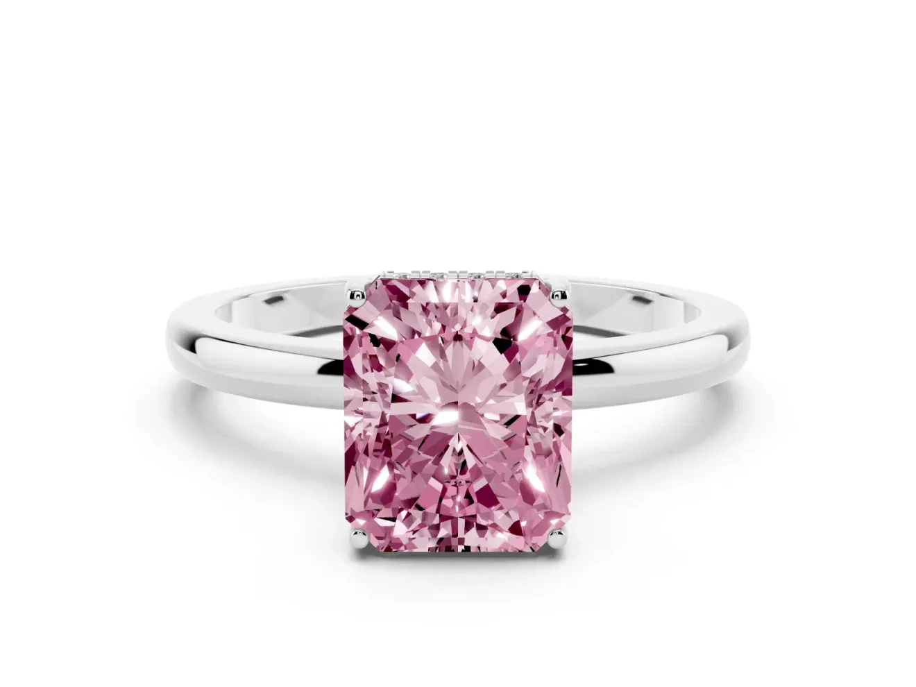 Radiant Cut Hidden Halo Engagement Ring Setting for a Fancy Pink Lab-Grown Diamond | Thin Band | Sterling Silver