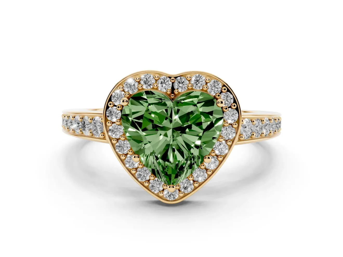 Heart-Shaped Framed Halo Engagement Ring Setting for a Fancy Green Lab-Grown Diamond | Yellow Gold