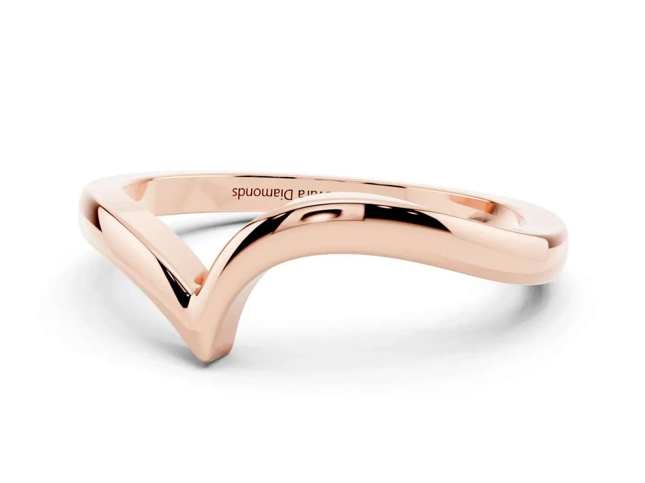 Chevron V-Shaped Contour Wedding Band | High-Polish Plain Metal | Rose Gold
