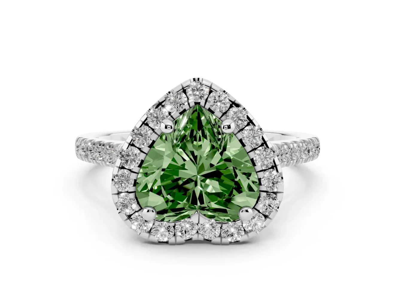 Heart-Shaped Halo Engagement Ring Setting for a Fancy Green Lab-Grown Diamond | Tapered Band | White Gold