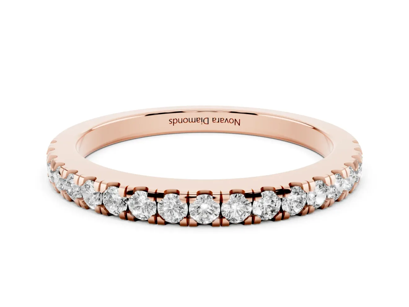 Round Lab-Grown Diamond Pavé Half Eternity Wedding Band | U-Prong Setting | Rose Gold