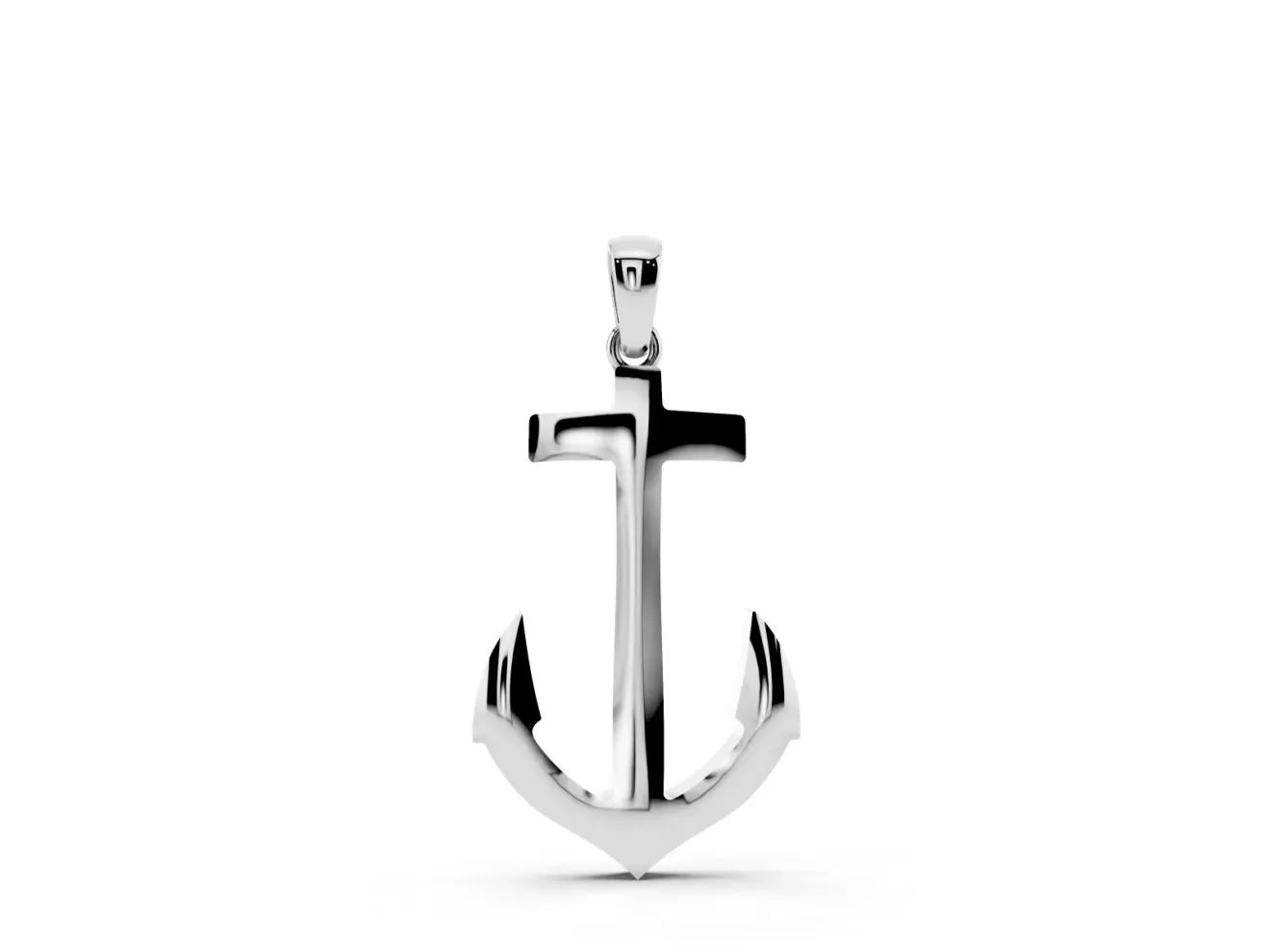 Polished Anchor Pendant Necklace | Pointed Flukes | White Gold