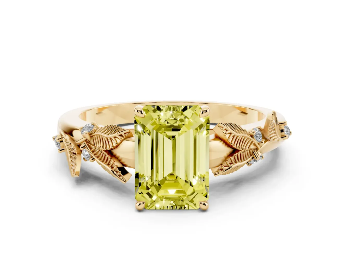 Emerald Cut Leaf Engagement Ring Setting for a Fancy Yellow Lab-Grown Diamond | Yellow Gold