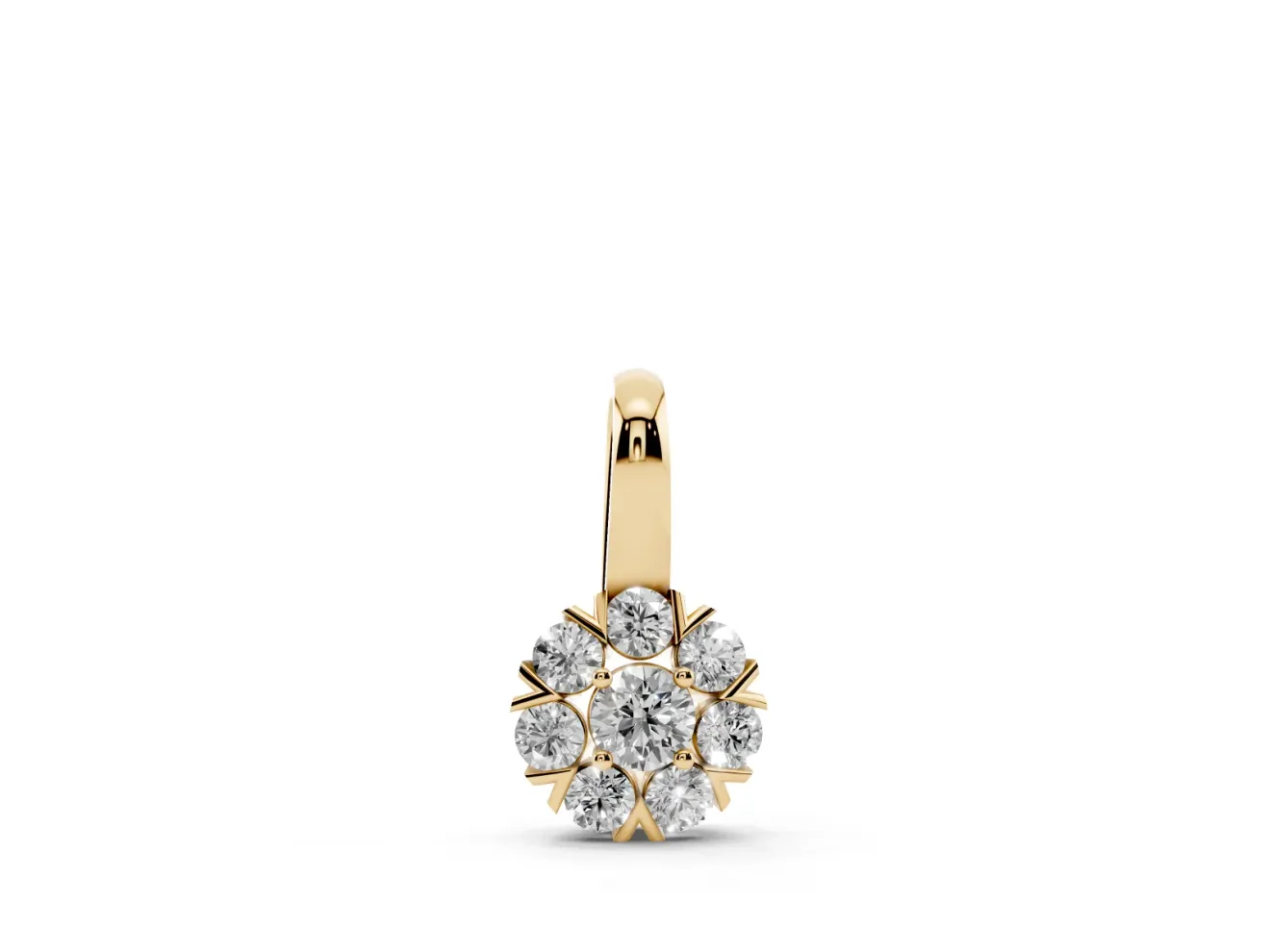 Round Lab-Grown Diamond Floral Cluster Pendant Necklace | Petal Halo | Yellow Gold