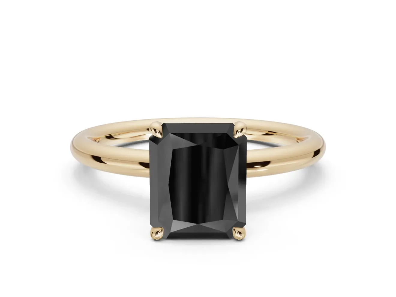 Radiant Cut Hidden Halo Engagement Ring Setting for a Black Center | Thin Plain Band | Yellow Gold