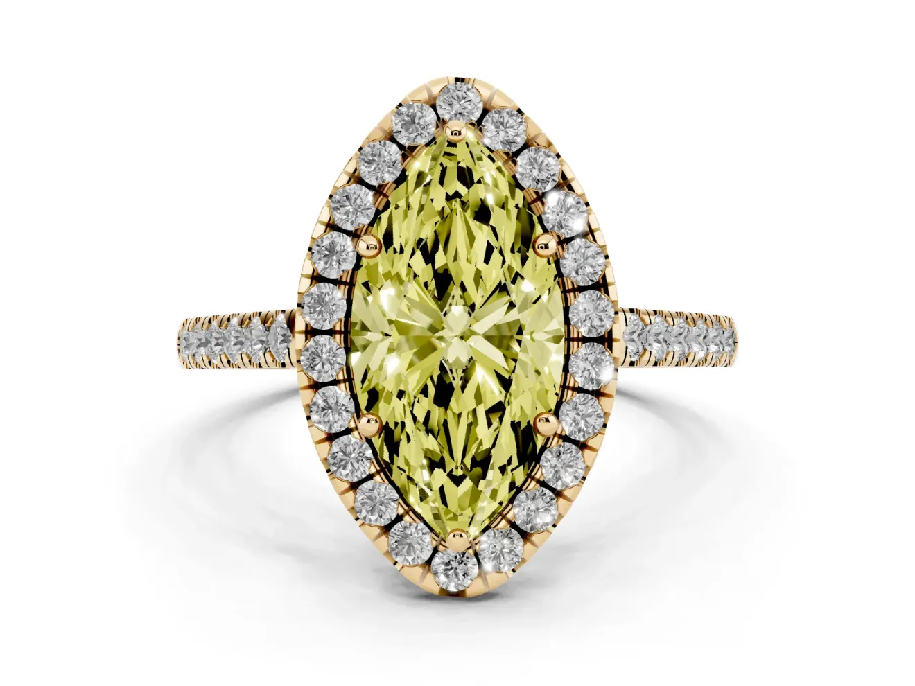 Marquise Raised Halo Engagement Ring Setting for a Fancy Yellow Lab-Grown Diamond | Yellow Gold