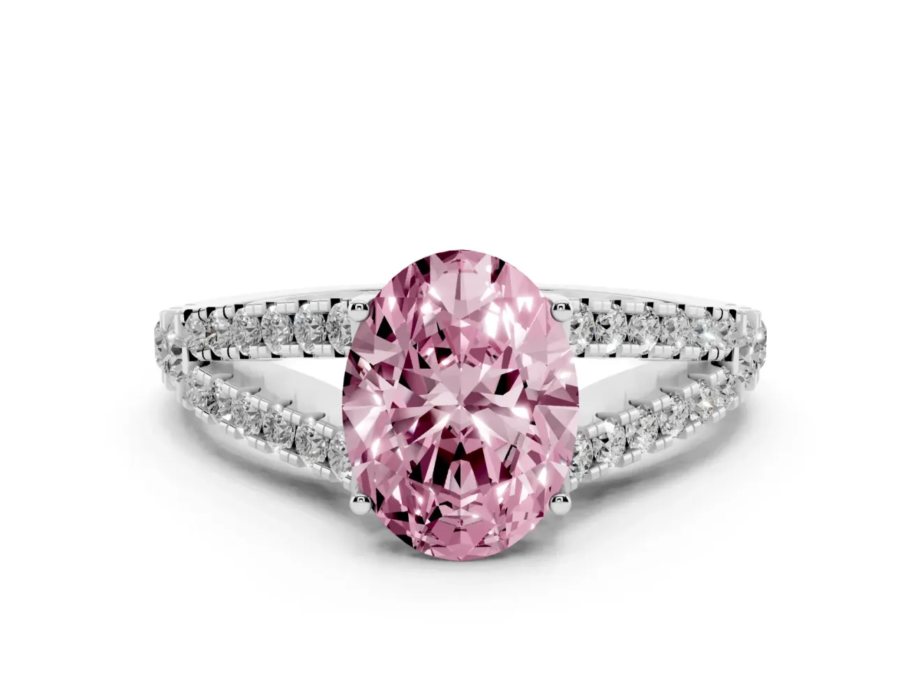 Oval Graduated Split Shank Engagement Ring Setting for a Fancy Pink Lab-Grown Diamond | Platinum