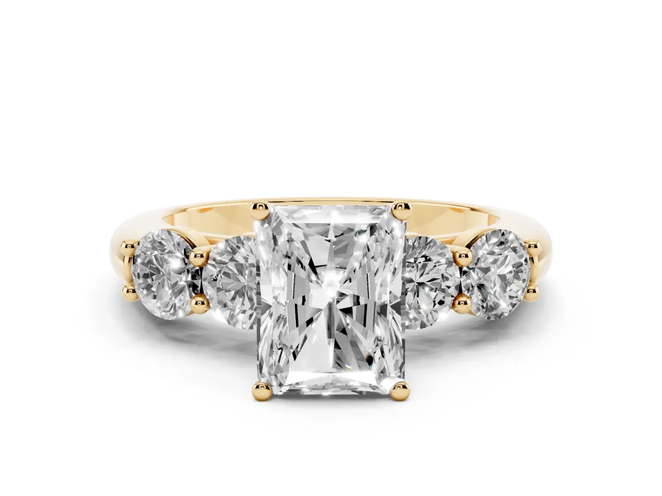 Radiant Cut Five Stone Engagement Ring Setting | Prong Set Side Stones | Yellow Gold