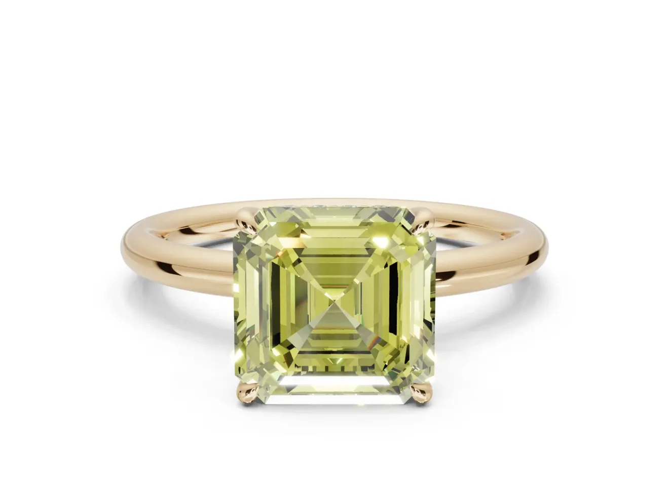 Asscher Cut Hidden Halo Ring Setting for a Fancy Yellow Lab-Grown Diamond | Yellow Gold