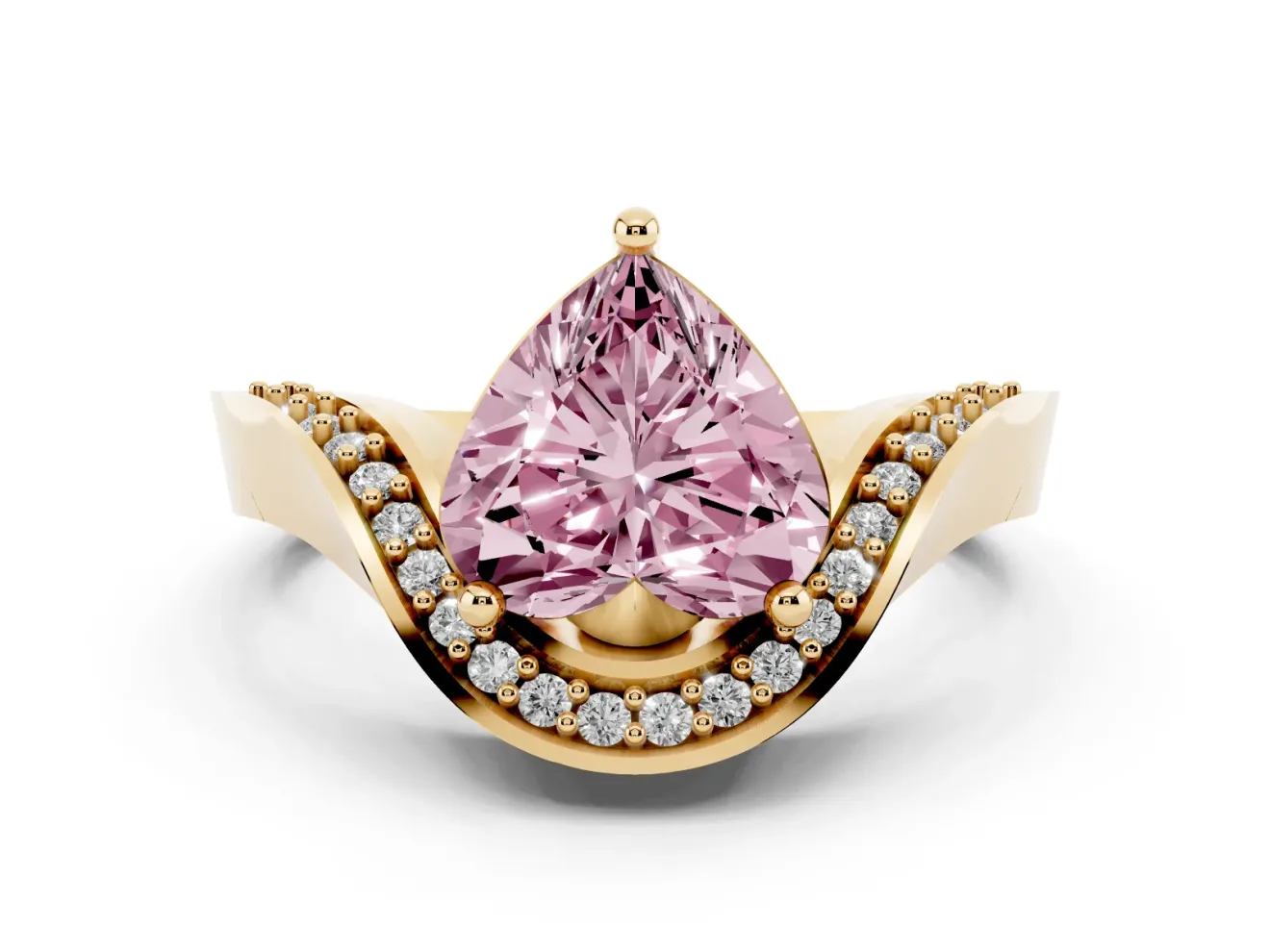 Heart-Shaped Bypass Solitaire Engagement Ring Setting for a Fancy Pink Lab-Grown Diamond | Pavé Ribbon | Yellow Gold