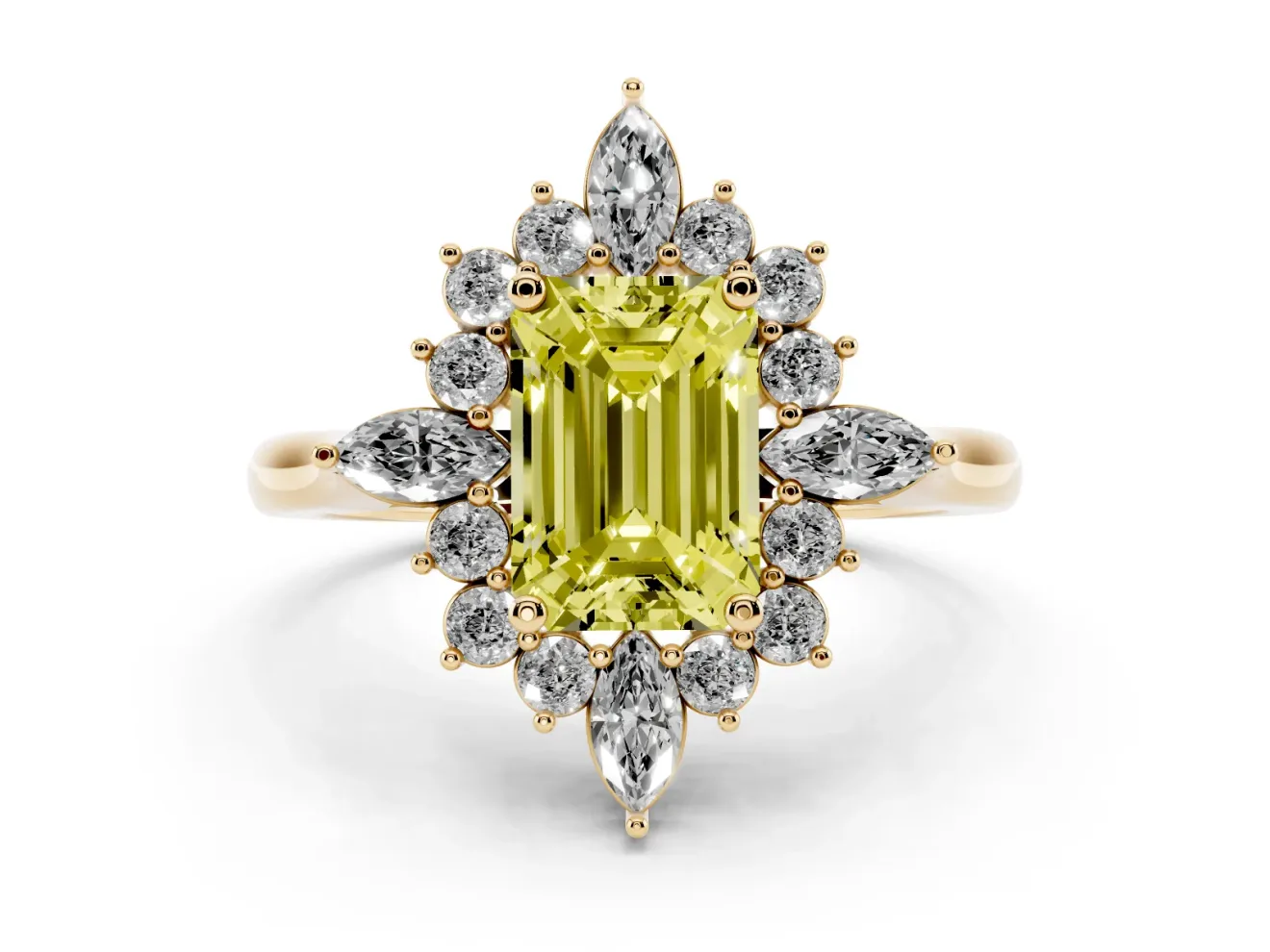 Emerald Cut Engagement Ring Setting for a Fancy Yellow Lab-Grown Diamond | Yellow Gold - Design NV-24790