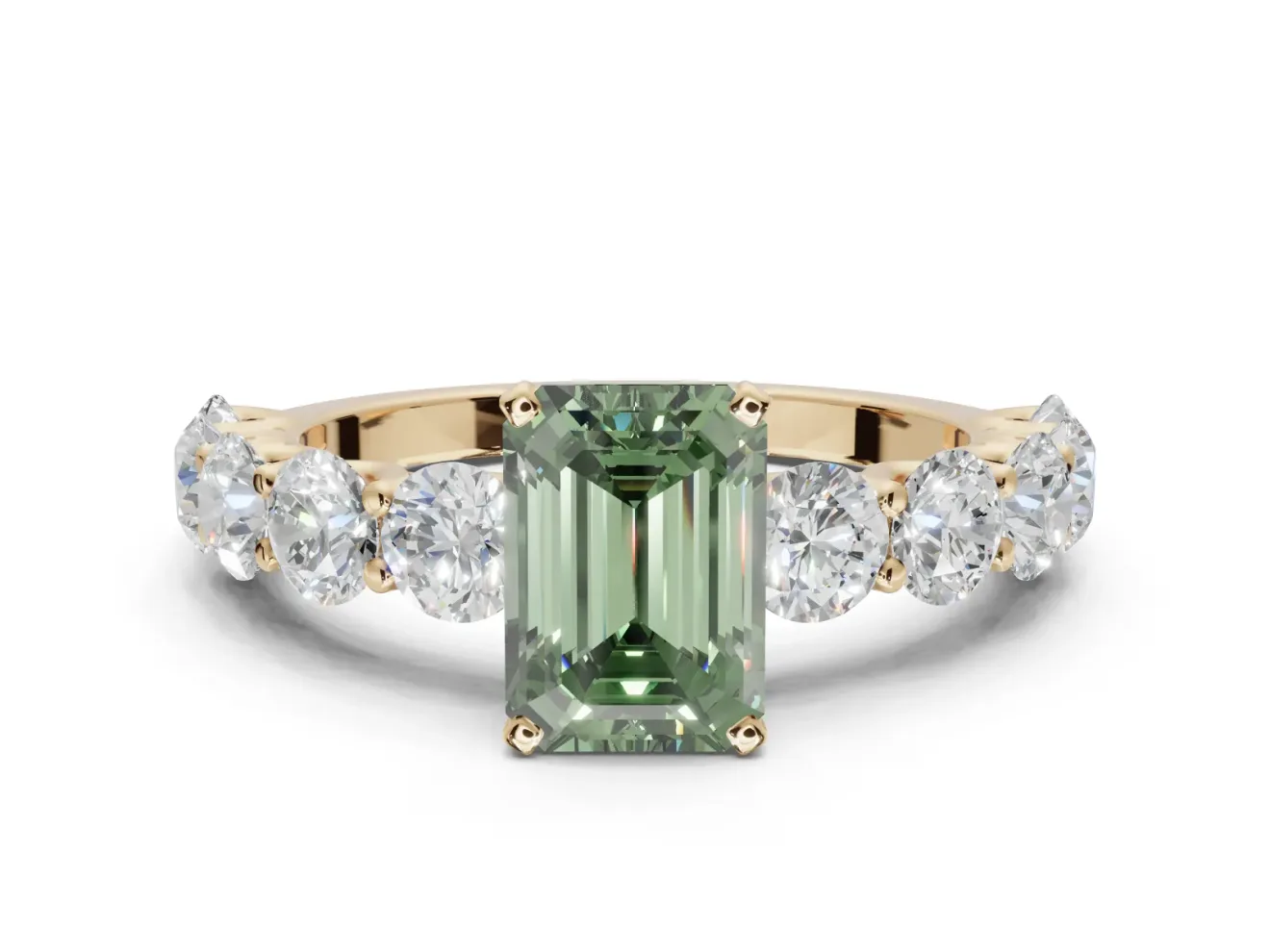 Emerald Cut Engagement Ring Setting for a Fancy Green Lab-Grown Diamond | Yellow Gold - Design NV-24455