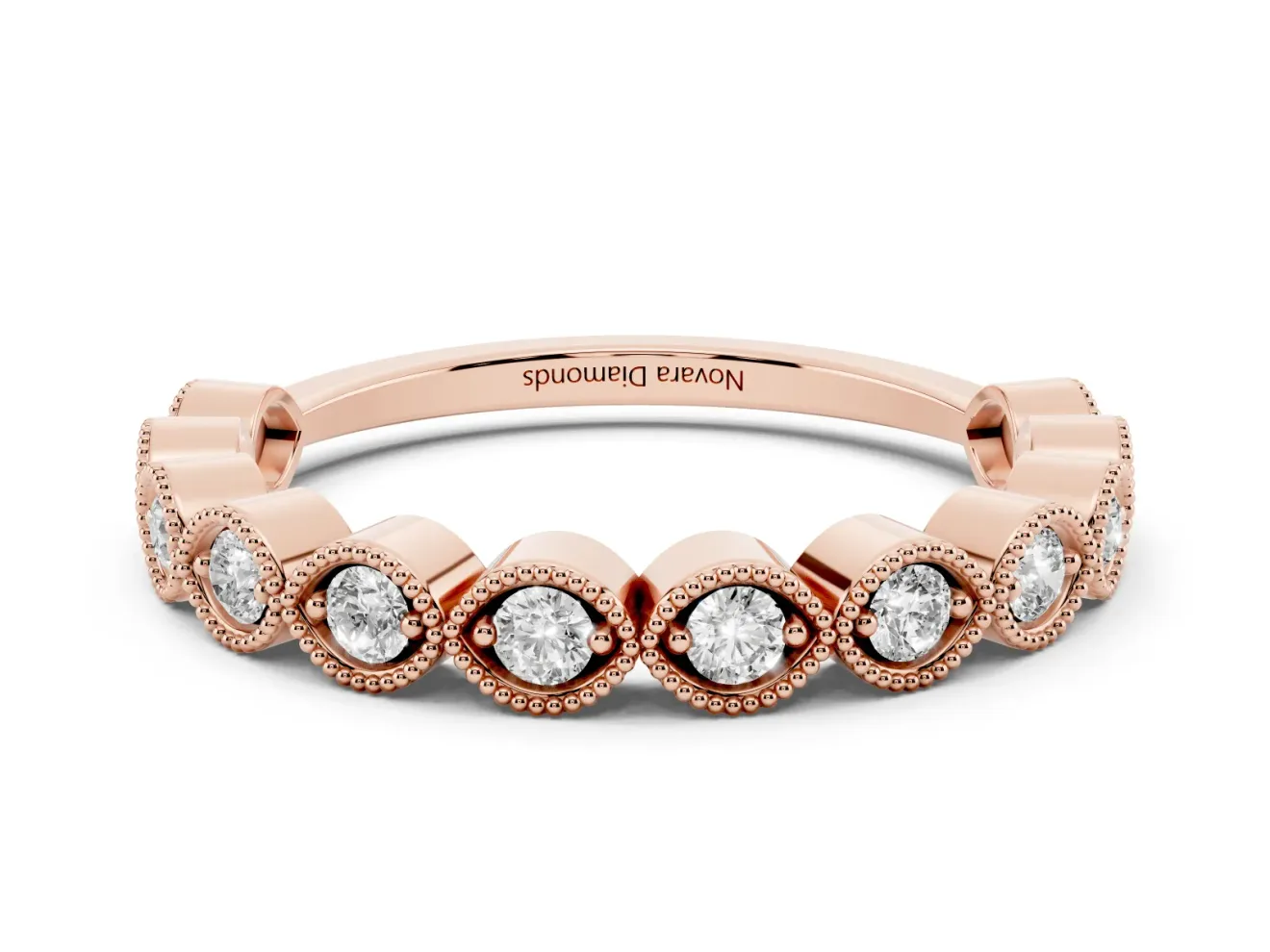 Round Lab-Grown Diamond Vintage Half Eternity Band | Milgrain Marquise Frames | Rose Gold