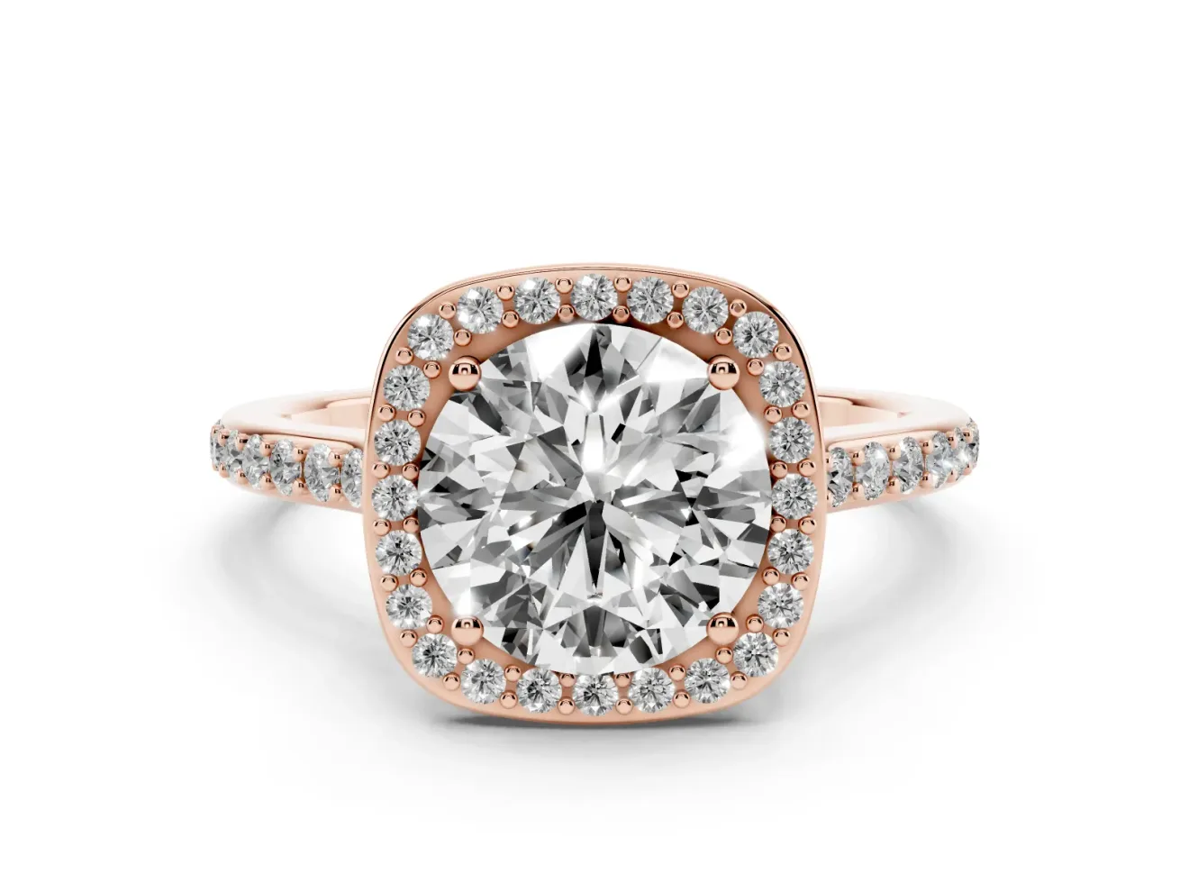 Round Pavé Halo Engagement Ring Setting | Rose Gold