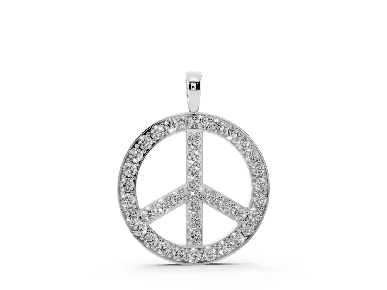 Round Lab-Grown Diamond Pavé Peace Sign Pendant Necklace | Shared Prongs | Sterling Silver