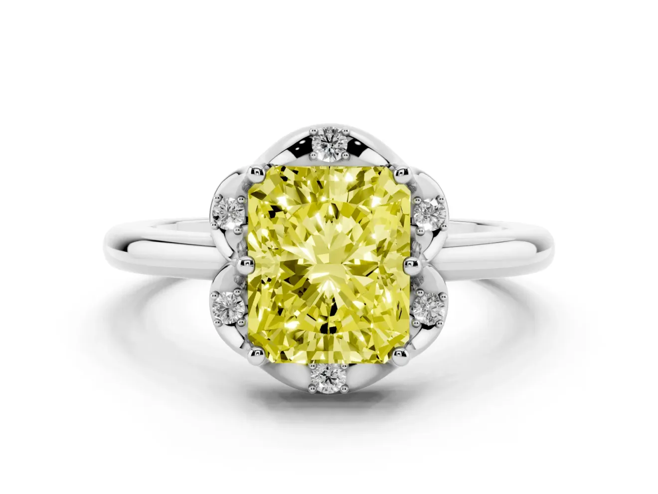 Radiant Cut Petal Halo Engagement Ring Setting for a Fancy Yellow Lab-Grown Diamond | Sterling Silver