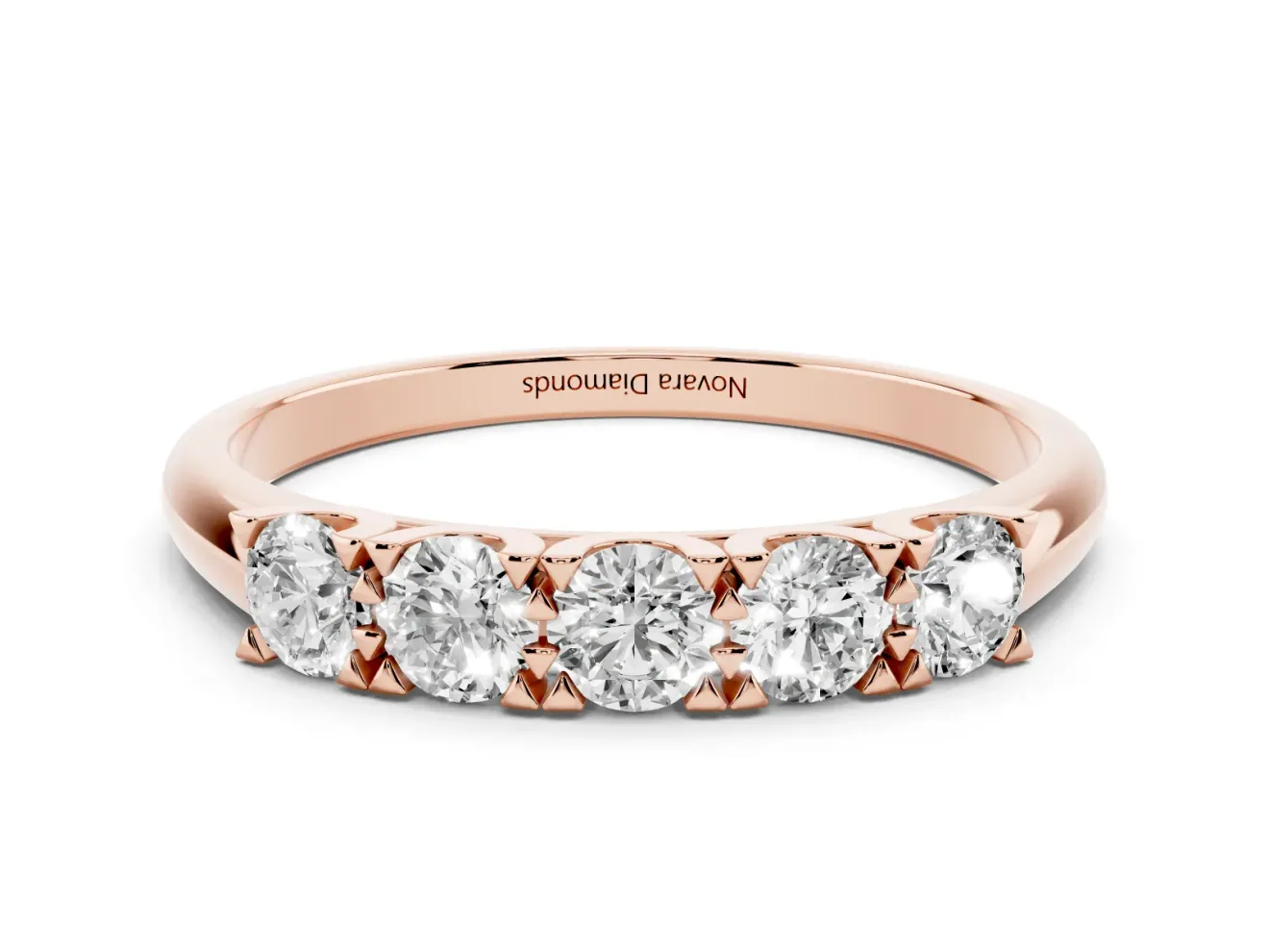 Round Diamond Channel Half Eternity Band Set in Rose gold with Shared Prongs