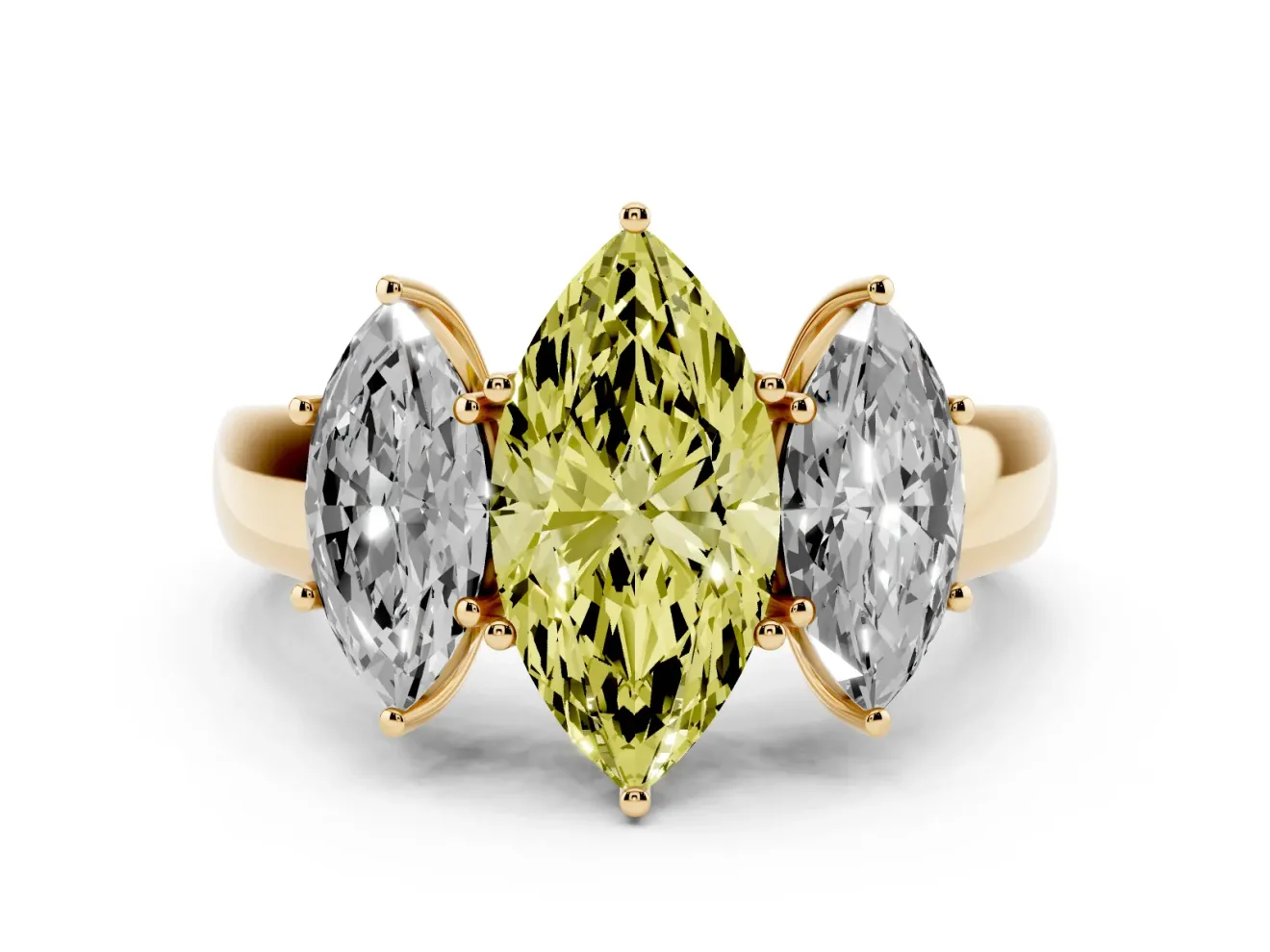Marquise 3 Stone Engagement Ring Setting for a Fancy Yellow Lab-Grown Diamond | Yellow Gold